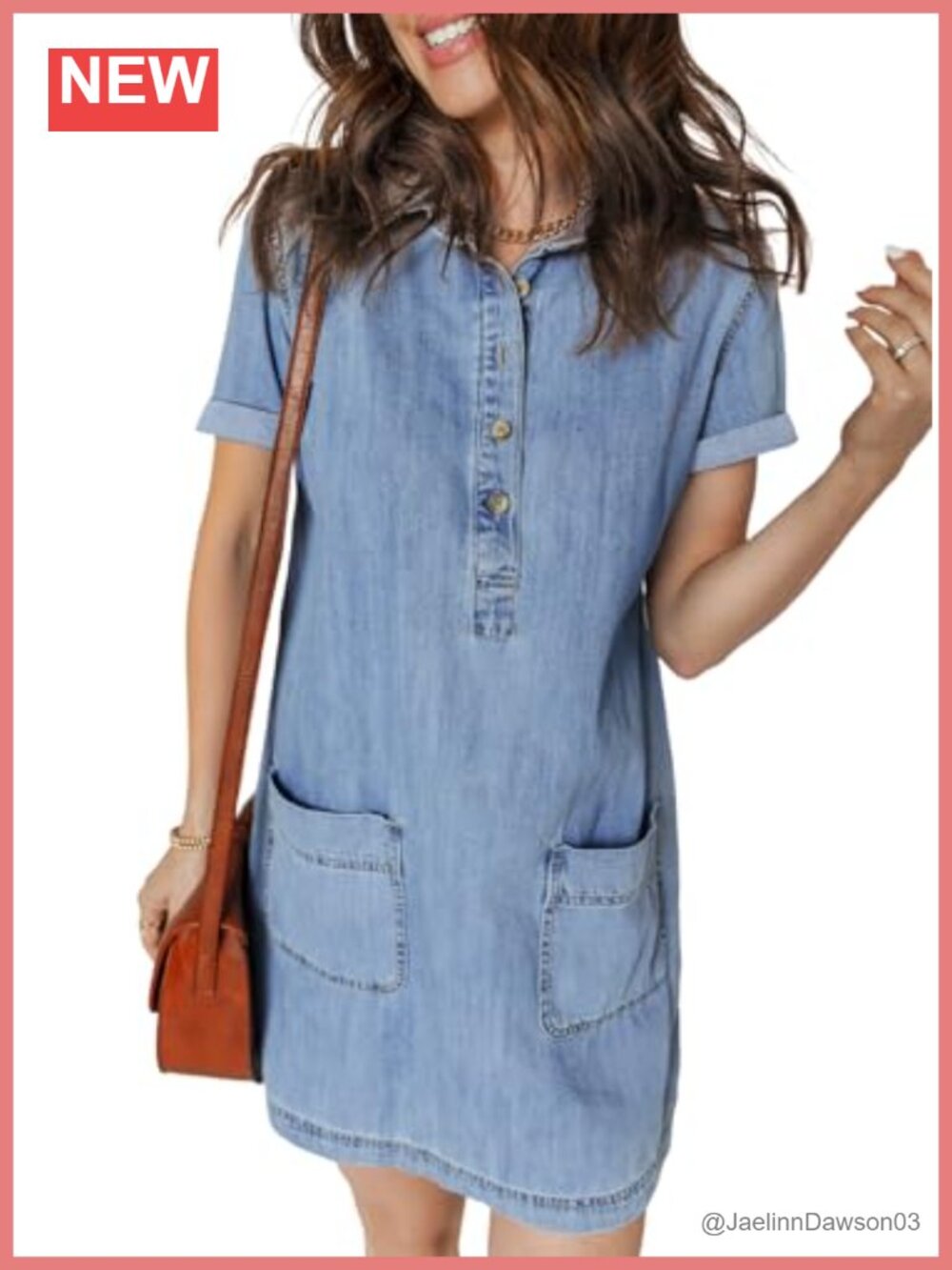 Women's Denim Jean Shirt Dress Casual A-Line Mini Dress with Pockets